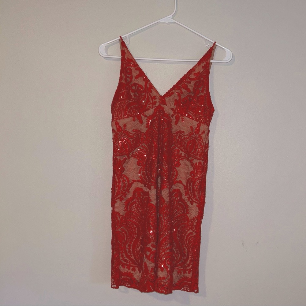 Free People Night Shimmers Mini Dress (0, Red)
